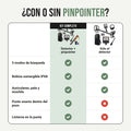 Comparativa: el kit con pinpointer suma el punto exacto dentro del pozo y la linterna; los dos traen 5 modos, bobina sumergible, auriculares, pala y mochila
