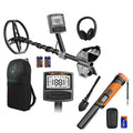 Pack: detector de metales gris con sus accesorios y pinpointer naranja con funda y batería