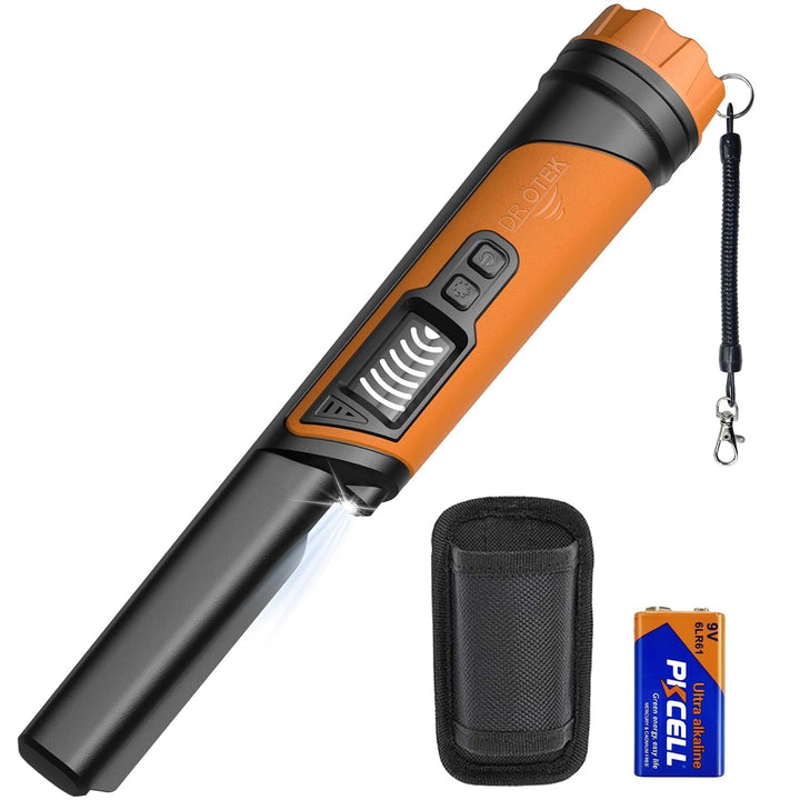 Pinpointer DR.ÖTEK naranja con funda y batería de 9 V